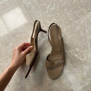 Nude Leather Slingback Kitten Heels